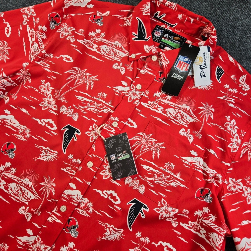 NWT Reyn Spooner Atlanta Falcons Scenic Performance Aloha Shirt XL Button Up Red